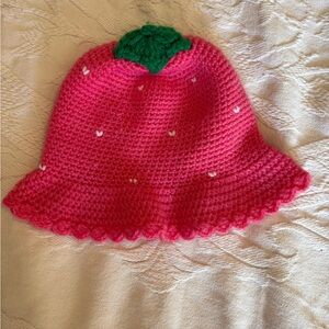 Vintage Strawberry-Themed Pink and Green Kids Hat